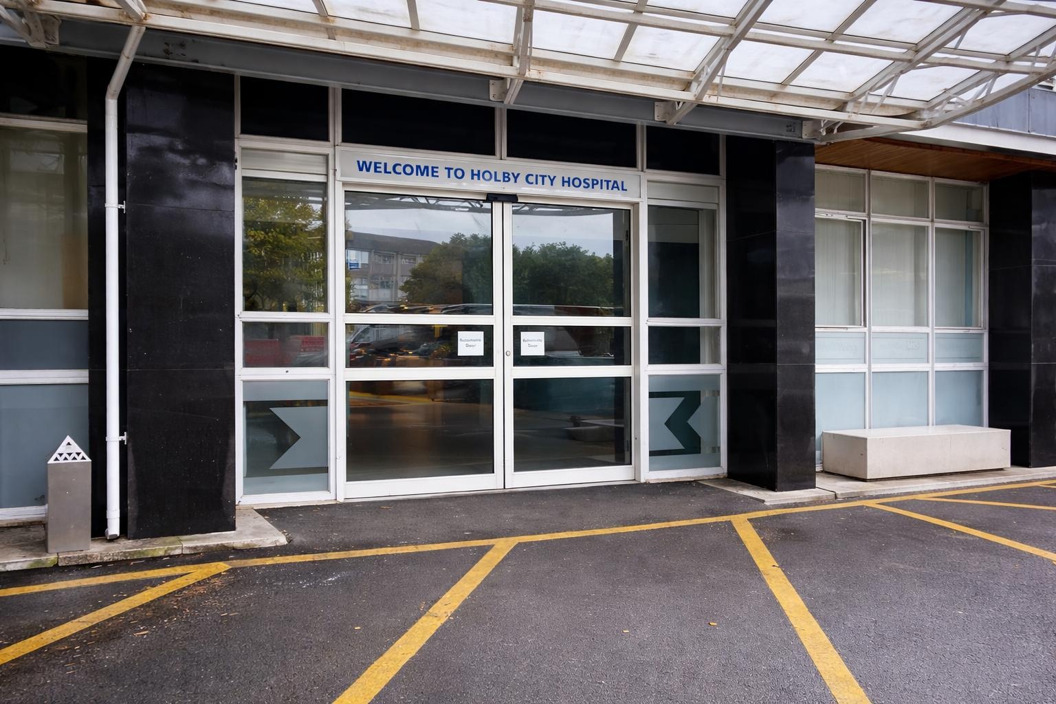 Automatic sliding entrance doors installed at a hospital main entrance