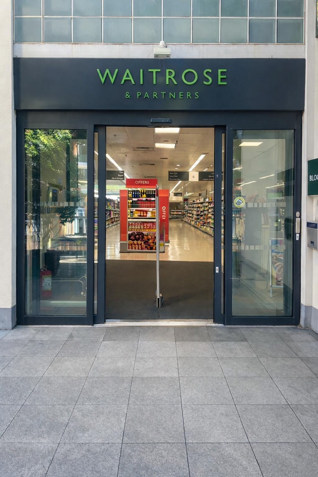 Automatic sliding entrance doors at a supermarket shop front