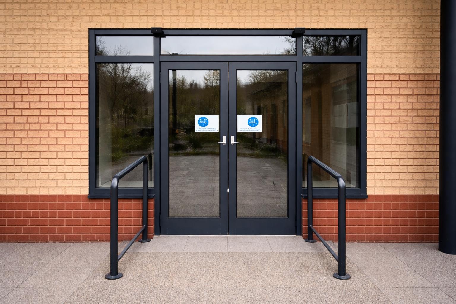 Automatic swing doors installed at a commercial building entrance