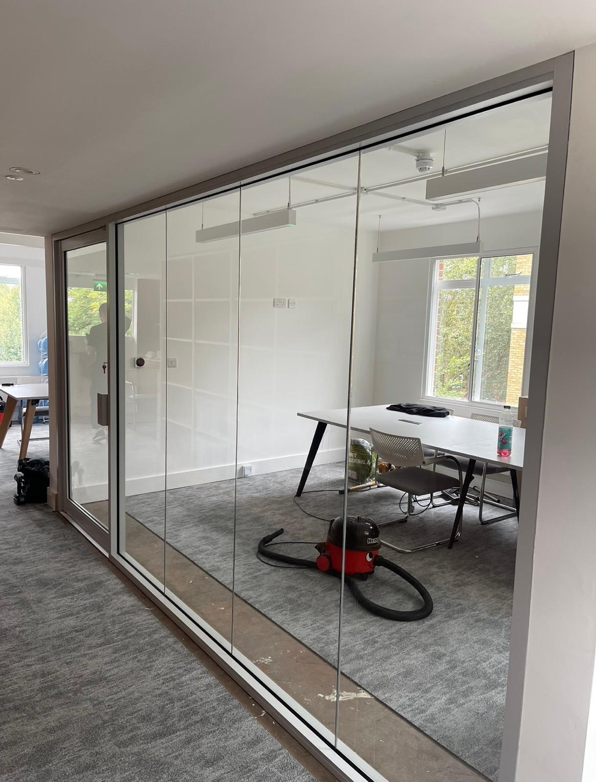 Aluminium framed glazed screen installed as an internal partition