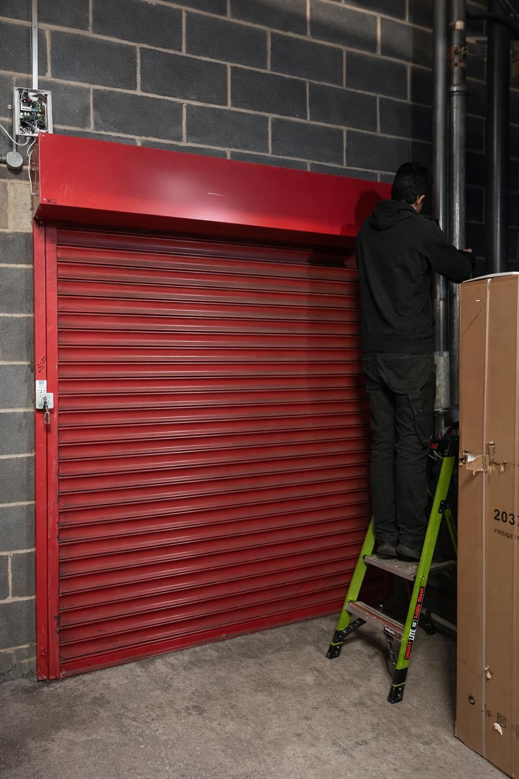 Engineer carrying out a planned maintenance visit on a shutter door